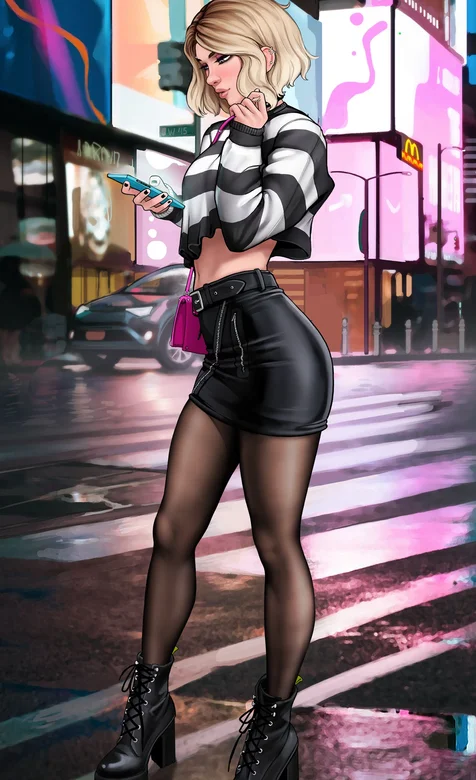 都市女郎，紧身皮裙，丝袜，高跟靴子时尚女郎图片