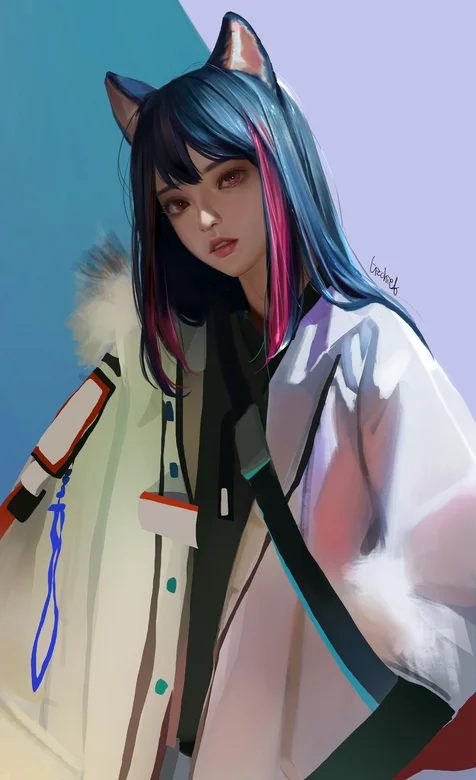 穿着白色夹克衣的非主流狐狸耳朵cos动漫少女高清手机壁纸