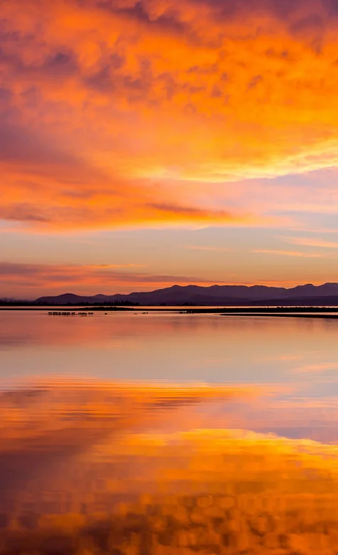 醉人的云湖倒影，湖天一色，黄石国家公园黄昏景色手机壁纸图片