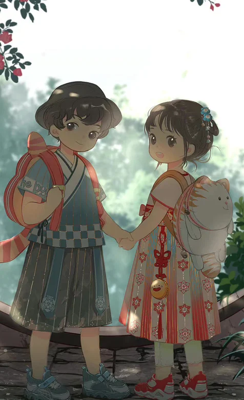 古风可爱正太，萝莉插画手机壁纸图片