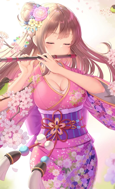 性感吹笛和服装动漫仙子唯美高清手绘壁纸图片