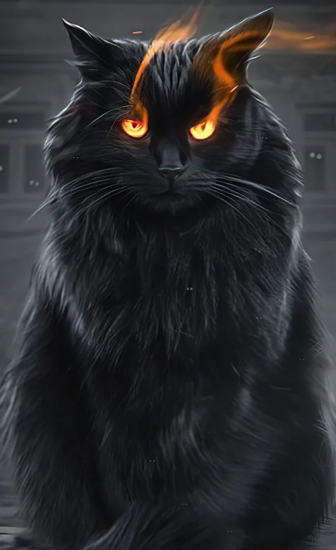 酷炫黑猫，梦幻，眼睛冒火的黑猫高清手机壁纸