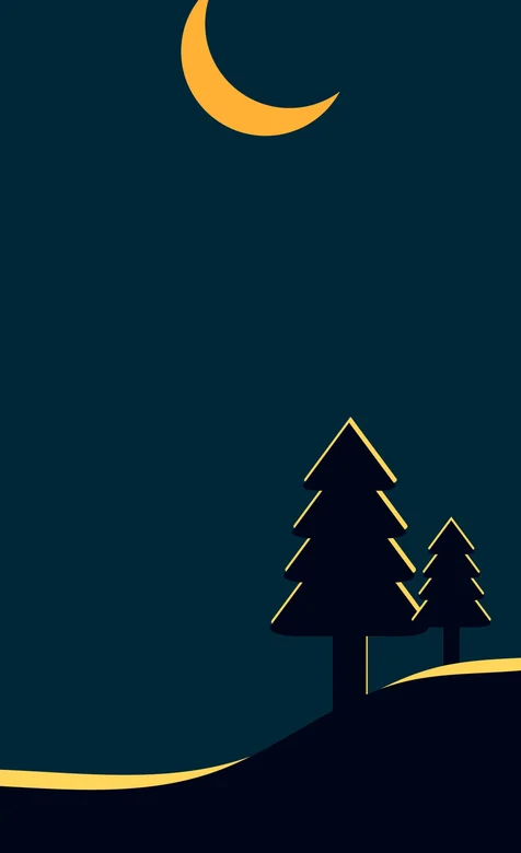 一轮弯月，以及被月光映照的几棵树唯美创意寂静夜景图片