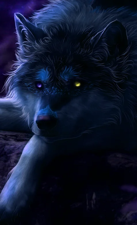 暗夜风中狼，眼睛泛光的狼高清酷炫手机壁纸图片