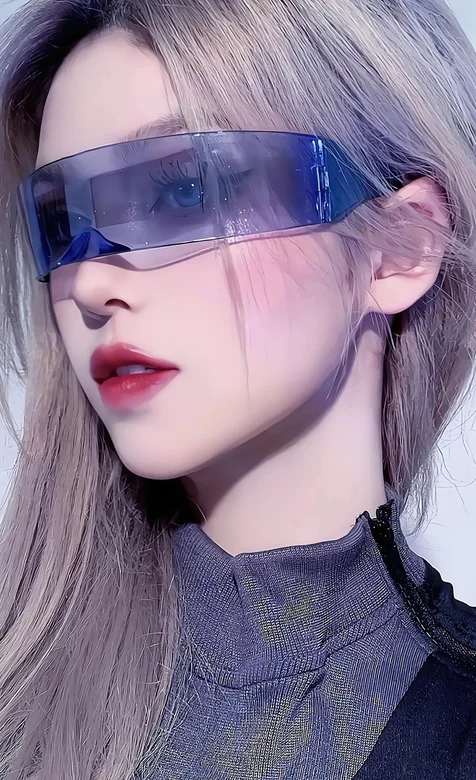 超清4K戴科技眼镜的奶奶灰发型美女手机壁纸