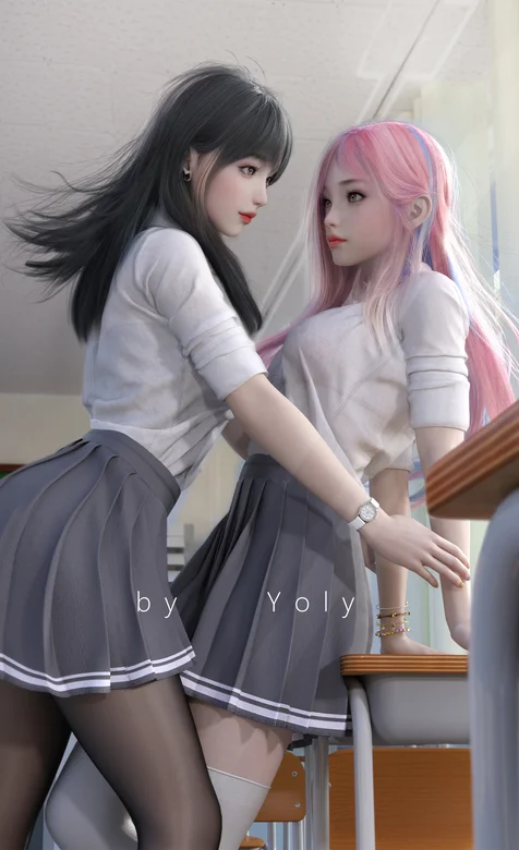 高清福利-教室里的学生妹手绘高清手机壁纸