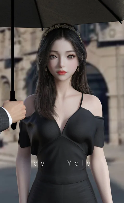 黑伞下的黑色礼服长发气质动漫少女