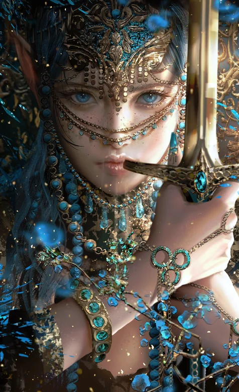 美艳古装拿剑的女王手绘高清手机壁纸-真4K壁纸