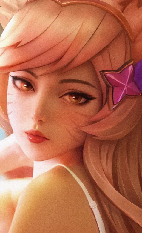 手绘可爱的粉粉猫女郎少女手机壁纸