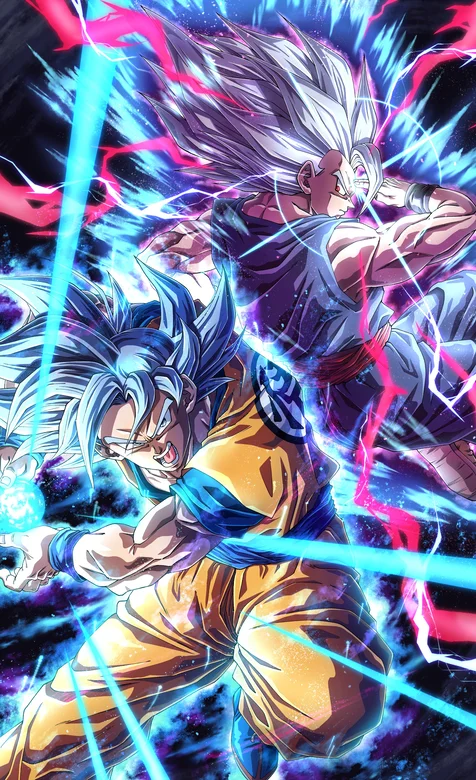 超赛合体，超级赛亚人形态的悟空和贝吉塔释放龟波气功