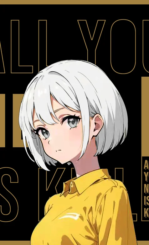 酷酷白发黄衣动漫少女杂志海报风手机壁纸