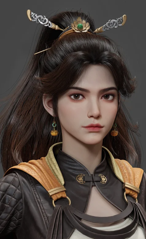 古装英姿飒爽的女战士近照插画