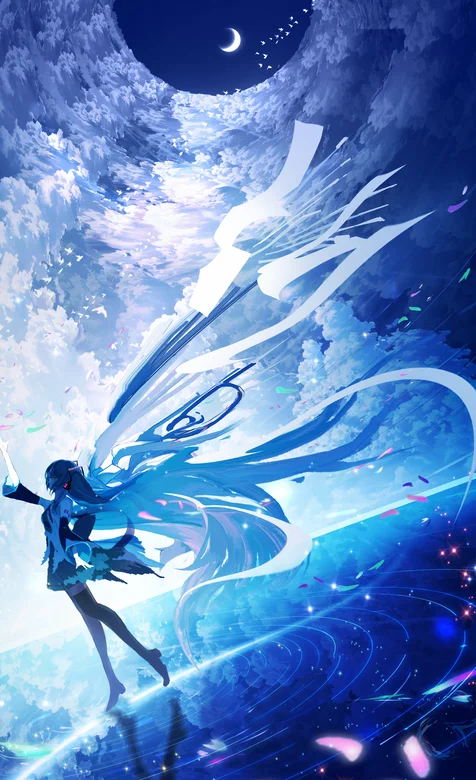 虚拟AI动漫明星梦幻初音未来月下科幻场景壁纸