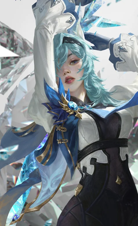 白色欧美礼服装蓝发碧眼的动漫少女插画