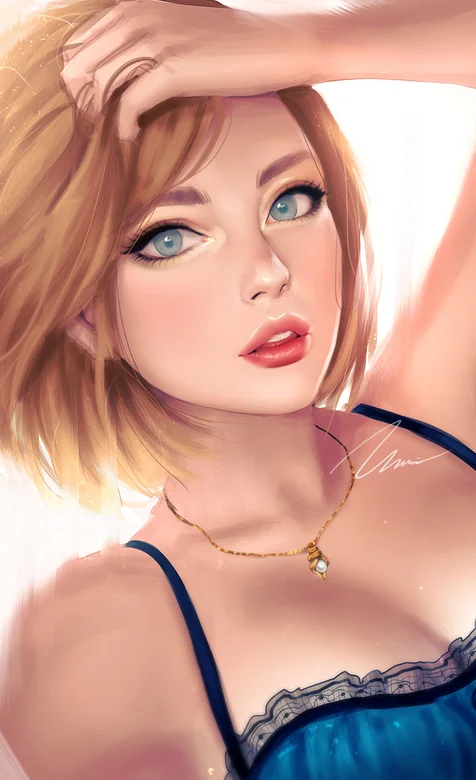 手绘短金发的欧美美女