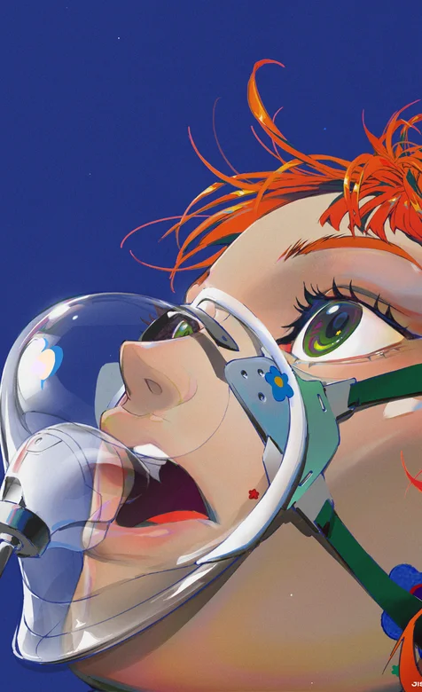 戴着氧气罩的动漫女孩近照头像