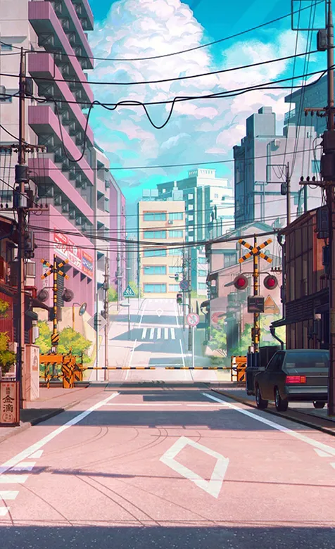 手绘日系的街道风景