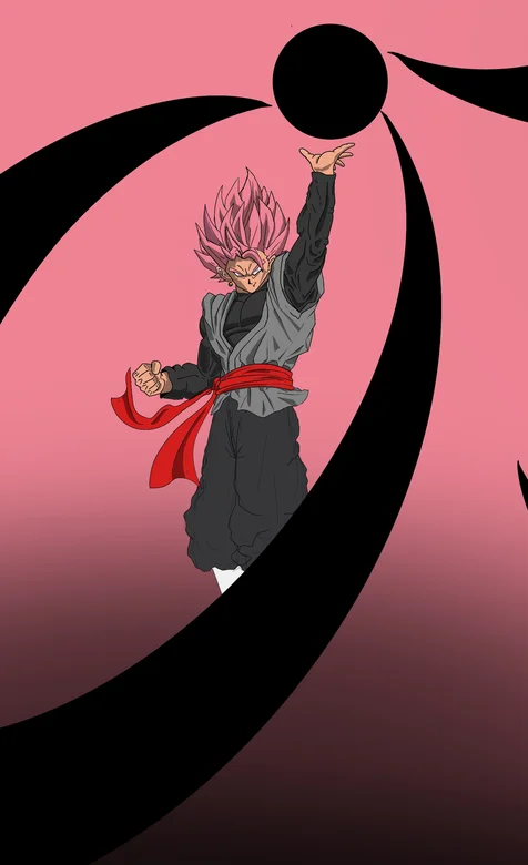 桃红悟空插画、黑色光波龟波气功帅气壁纸