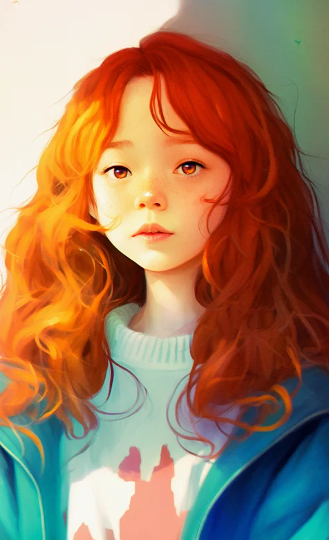 橙色发色欧美小女孩插画个性壁纸