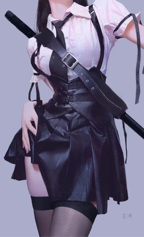 性感丝袜、吊带短裙小领带动漫少女