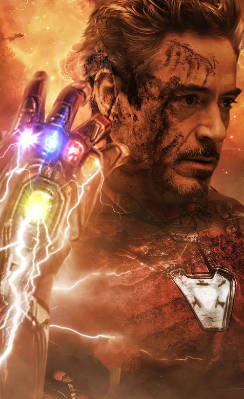 战损版钢铁侠、手戴无限手套的钢铁侠手机壁纸