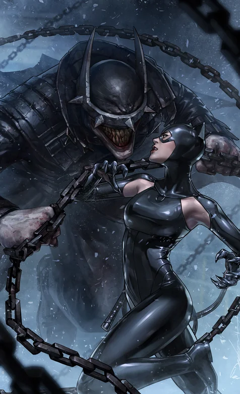 创意动漫插画、DC猫女大战邪恶版蝙蝠侠手机壁纸