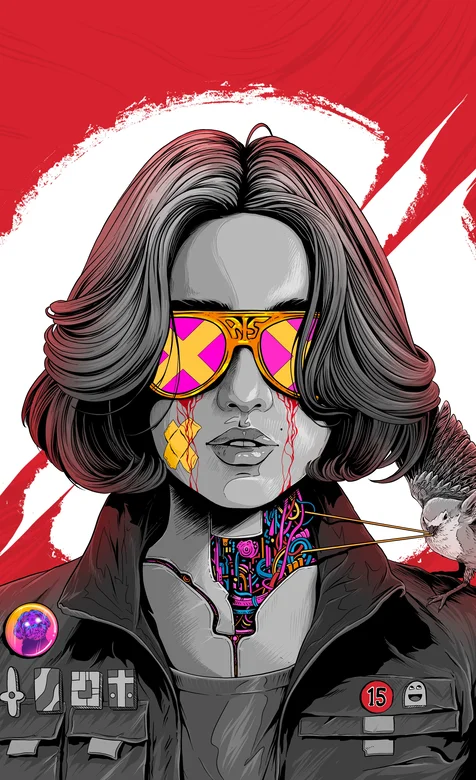 戴着炫彩眼镜的短发AI智能机器人插画手机壁纸