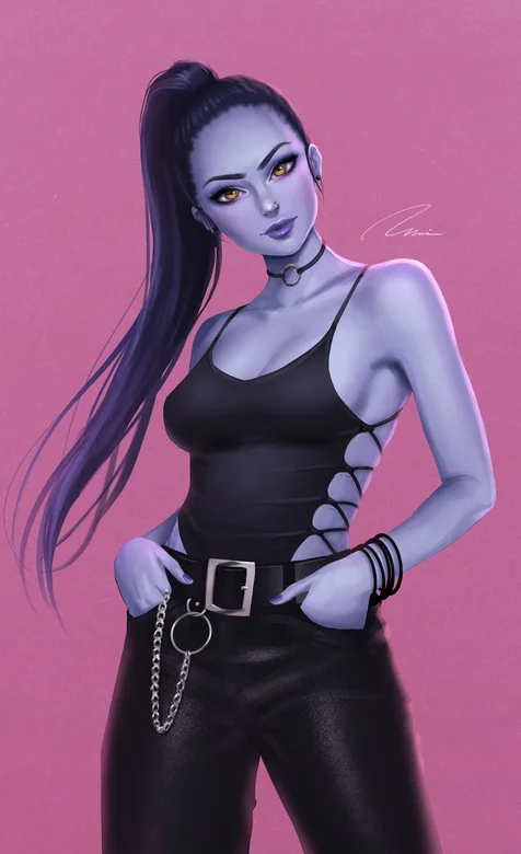 大马尾、双手插兜的前卫动漫少女插画手机壁纸