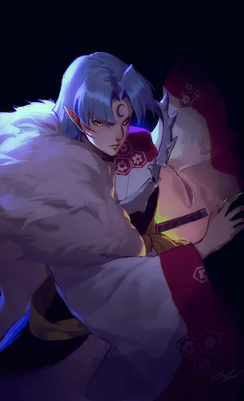 额头有月牙印记的日系男武士插画手机壁纸