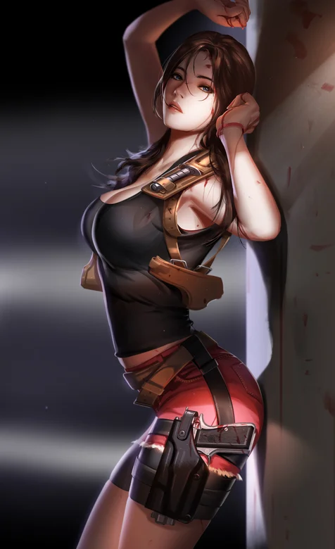 性感紧身身靠墙的动漫女战士酷手机壁纸