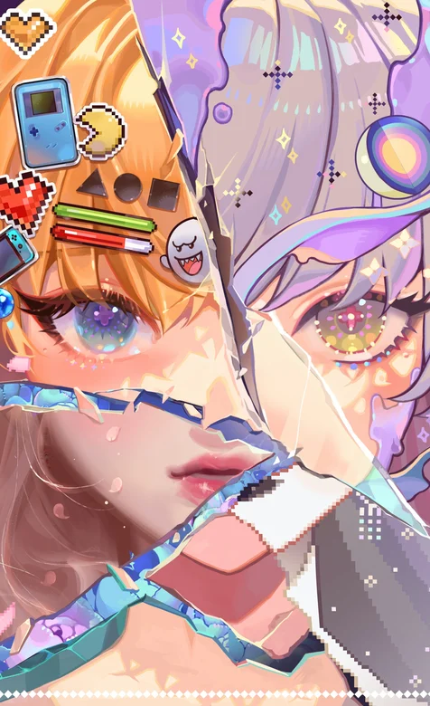 时尚动漫少女贴纸拼图创意手机壁纸