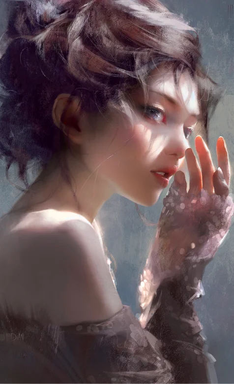 油画风动漫美女侧身插画高清手机壁纸免费下载