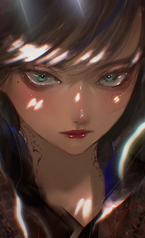 酷酷的大眼动漫少女头像壁纸、点光点缀质感满满