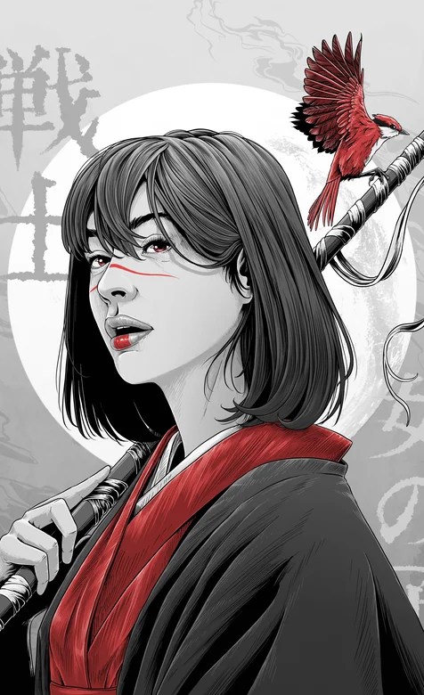 日系风格战斗少女插画近照头像手机壁纸图片