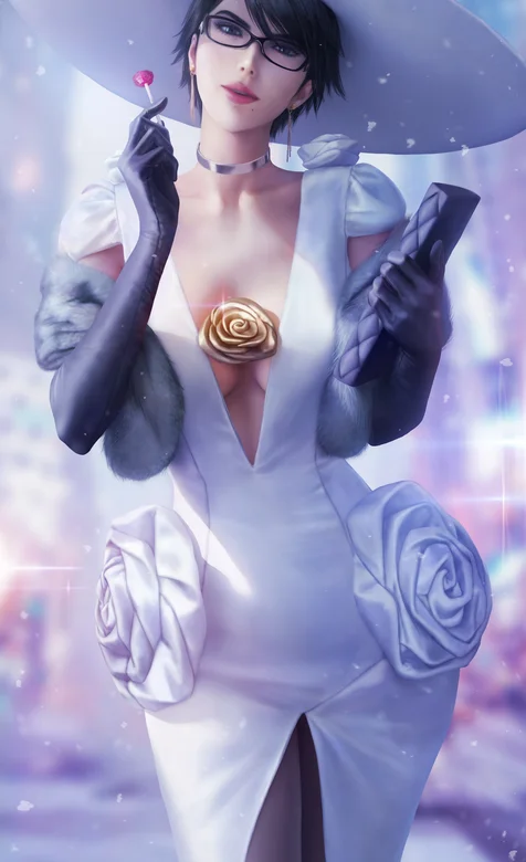 手拿棒棒糖、身穿紧身玫瑰礼服的欧美风格动漫名媛装美女