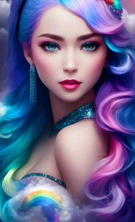 炫彩彩虹色发色的性感美少女超清手机壁纸