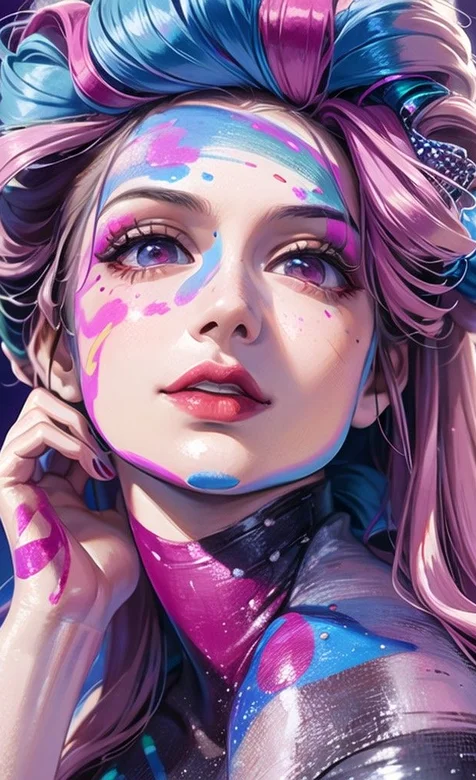 大眼性感、彩虹发色、炫丽涂鸦的动漫美女头像手机壁纸