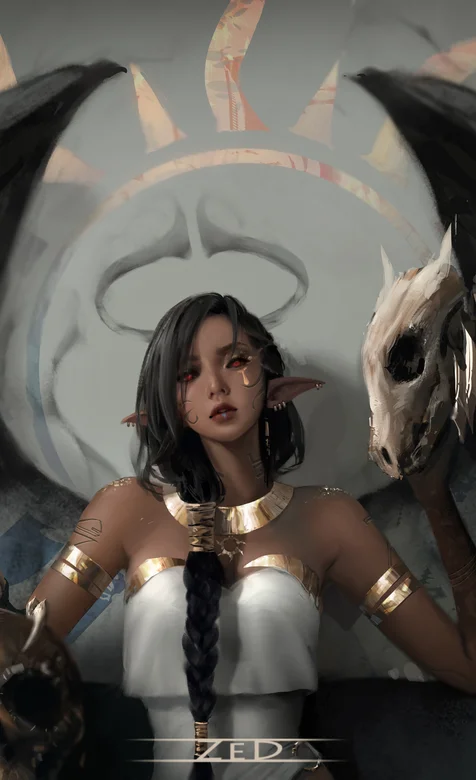 创意的大翅膀吸血鬼恶魔动漫人物手绘插画手机壁纸免费下载