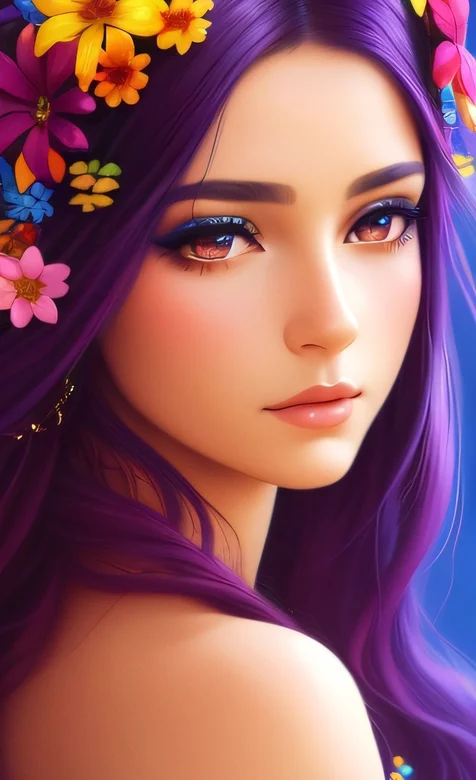 紫色发色、头戴小花的动漫美女头像手机壁纸