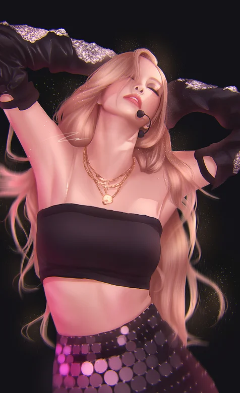 手绘时尚的舞台妆长发欧美歌手插画手机壁纸