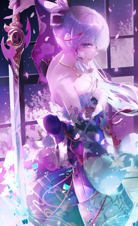 炫彩渐变、手持长剑穿着性感的动漫长发美女高清4K手机壁纸