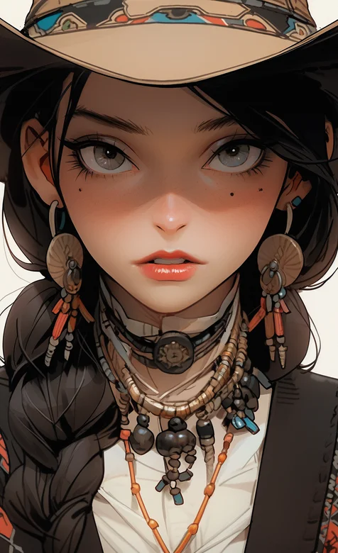 头戴牛仔帽的美系画风的动漫女生、西部牛仔风格动漫少女插画手机壁纸