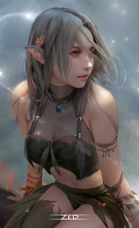 手绘女精灵人物个性插画手机壁纸免费下载