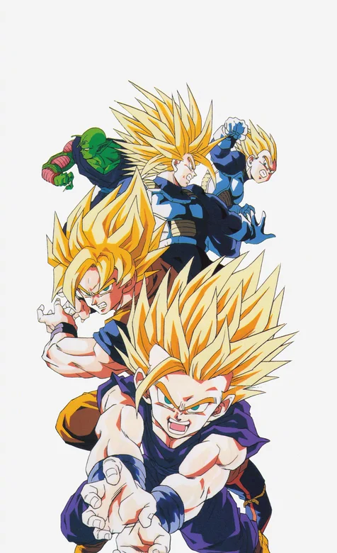 经典动漫龙珠z人物悟空、贝吉塔、布罗利、短笛插画手机壁纸