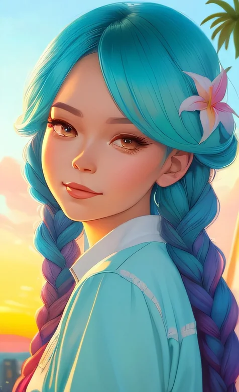 夕阳背景、大辫子青发大眼萌妹子头像近照手机壁纸