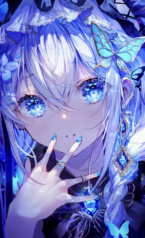 蓝色系动漫大眼少女头像手机壁纸