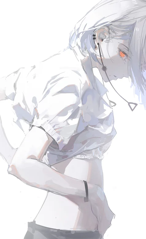 白发露腰性感S曲线的动漫少女手稿插画高清壁纸