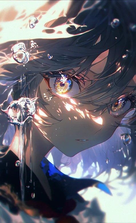 大眼水晶瞳孔的短发动漫少女插画手机壁纸