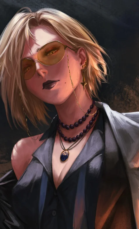 手绘油画风酷酷的朋克风短发少女头像壁纸图片