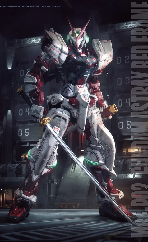 手拿宝剑的红色机甲高达海报风手机壁纸免费下载